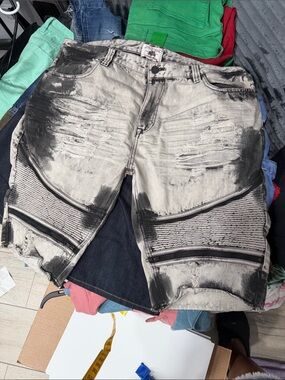 Men's Black & White Distressed Cargo Shorts